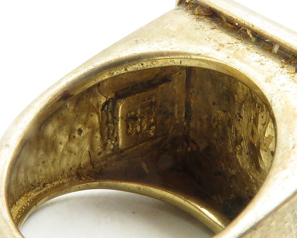 925 Sterling Silver  Vintage Hammered Square Statement Ring Sz 10  RG12434