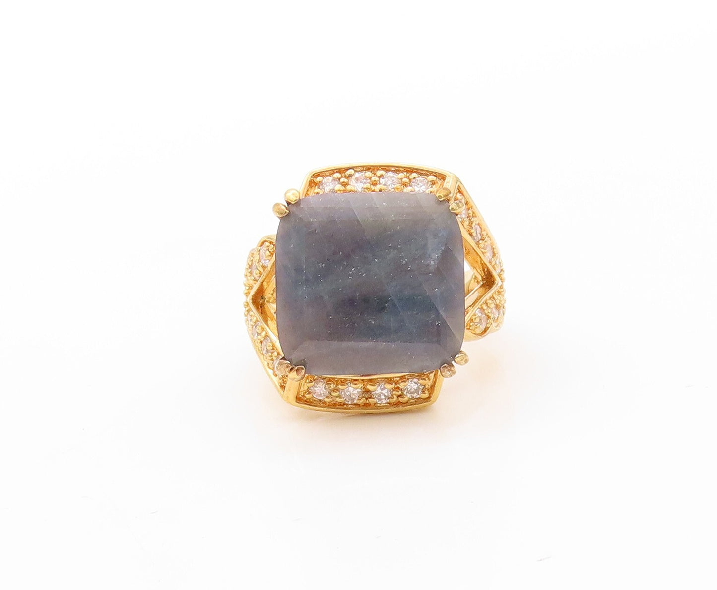 925 Sterling Silver Vintage Ring Gold Plated Designer CZ & Gemstone Sz 7 RG30586
