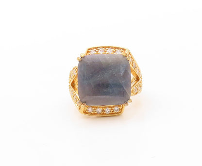 925 Sterling Silver Vintage Ring Gold Plated Designer CZ & Gemstone Sz 7 RG30586