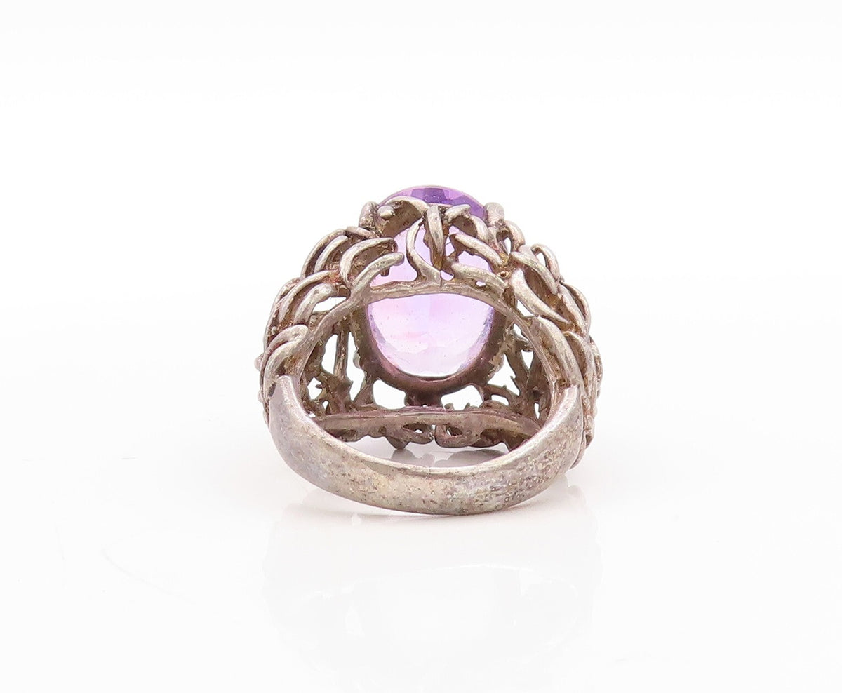 925 Sterling Silver Vintage Ring Dark Tone Brutalist Woven Amethyst Sz 5 RG31425