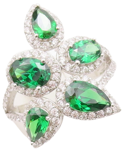 925 Sterling Silver Vintage Ring Designer Drop Cut Green White CZ  Sz 7  RG29499