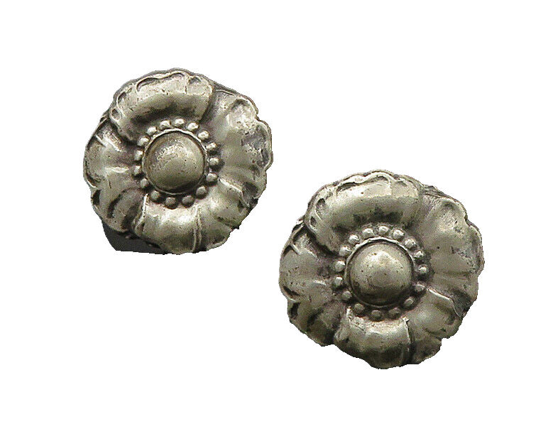 925 Sterling Silver  Vintage Antique Shiny Flower Non Pierce Earrings  EG10818