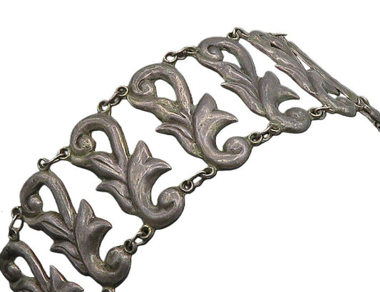 MEXICO 925 Sterling Silver  Vintage Antique Floral Swirl Chain Bracelet BT8054