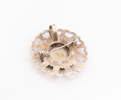 925 Sterling Silver Vintage Brooch Cutout Aztec Sun God Tonatiuh  BP11741