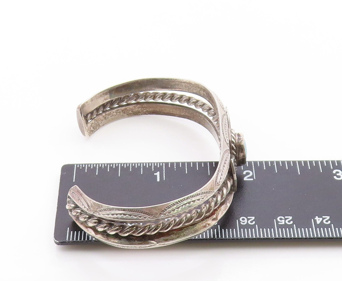 925 Sterling Silver Vintage Bracelet NAVAJO Turquoise Ribbon Bow Cuff  BT12100