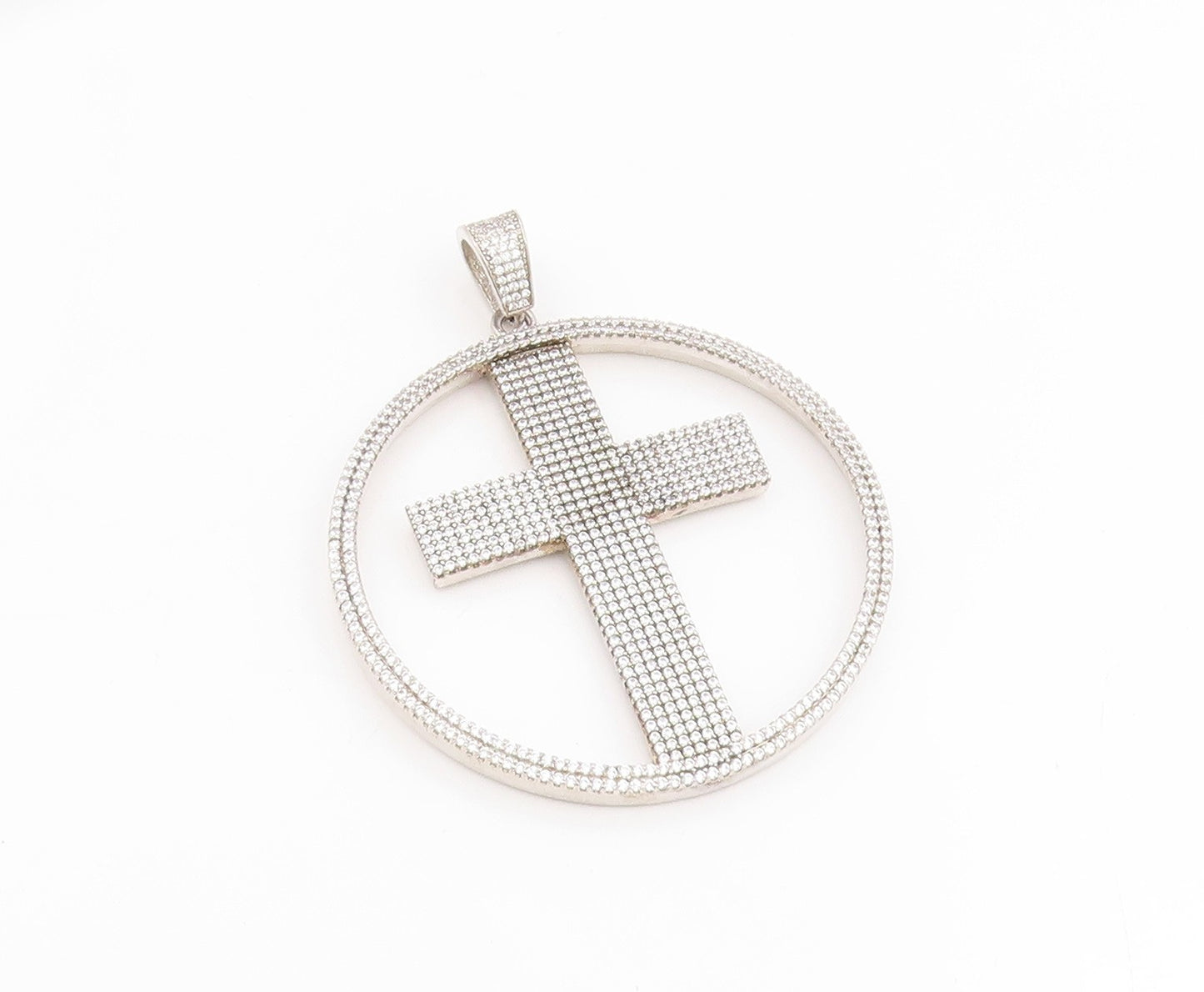 925 Sterling Silver Vintage Pendant CZ Large Religious Cross Medallion  PT25645