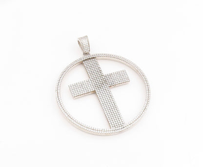925 Sterling Silver Vintage Pendant CZ Large Religious Cross Medallion  PT25645