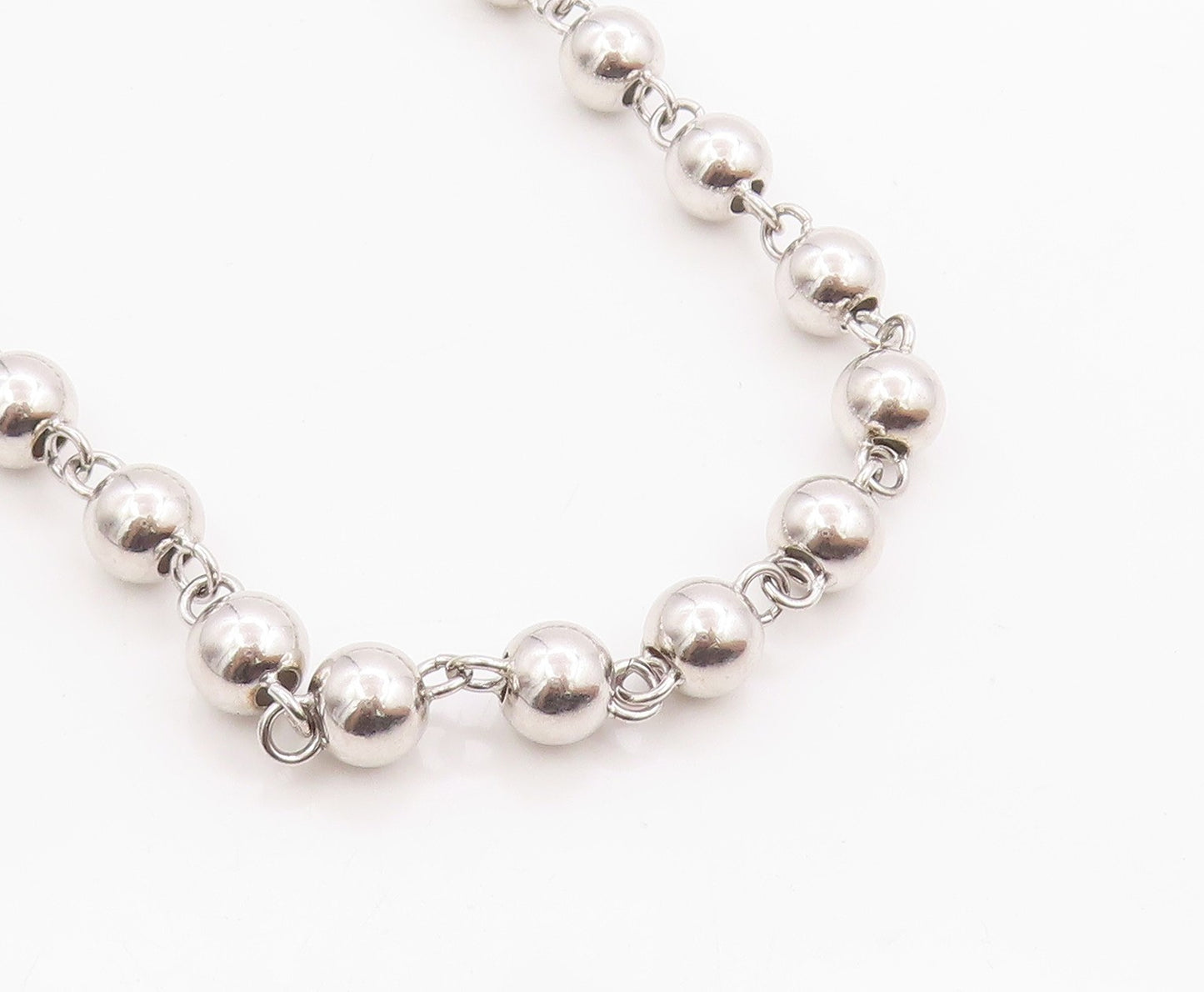 925 Sterling Silver Vintage Necklace Geometric Sphere Beaded Link Chain  NE4670