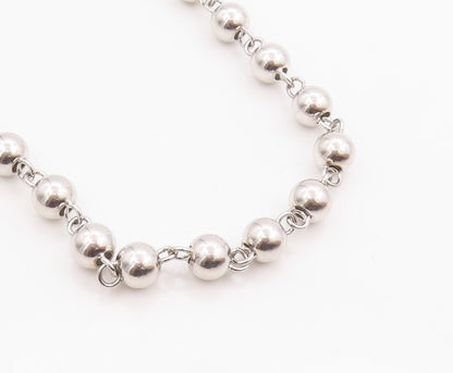 925 Sterling Silver Vintage Necklace Geometric Sphere Beaded Link Chain  NE4670