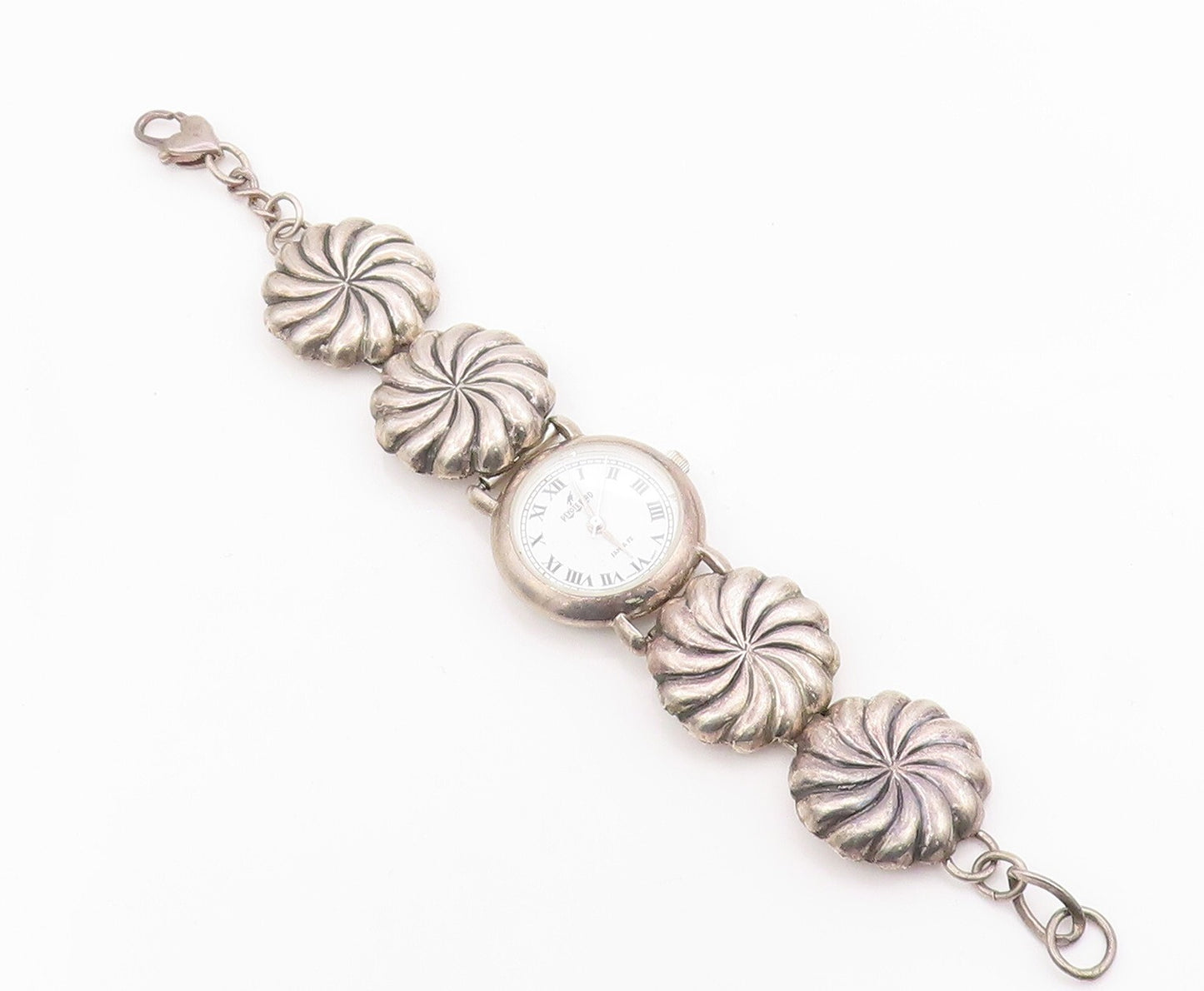 925 Sterling Silver Vintage Watch NAVAJO Dark Tone Floral Etched Band  TR3860
