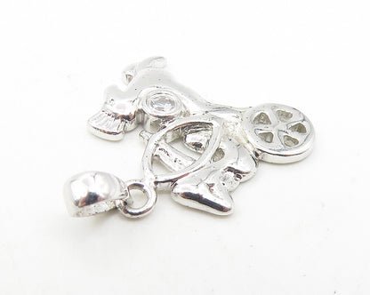 925 Sterling Silver  Petite Topaz Horse & Carriage Shiny Drop Pendant  PT9409