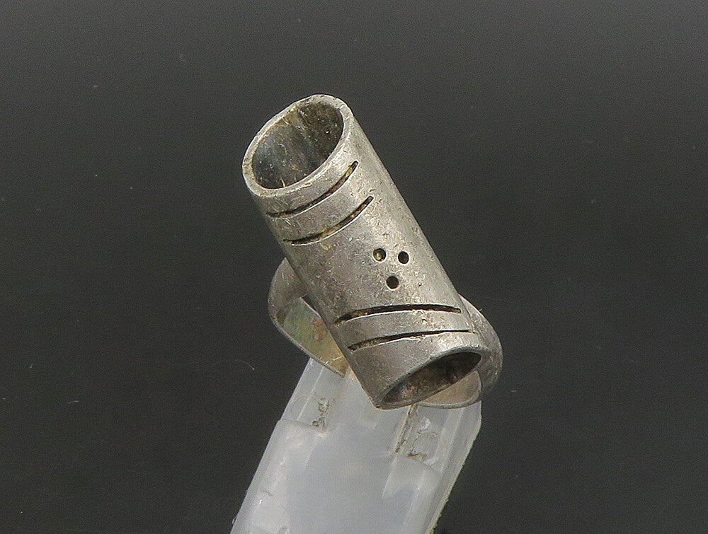 POLAND 925 Silver  Vintage Shiny Etched Pattern Tube Band Ring Sz 9  RG23869