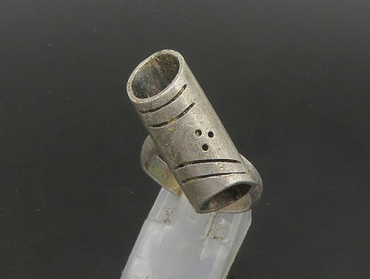 POLAND 925 Silver  Vintage Shiny Etched Pattern Tube Band Ring Sz 9  RG23869