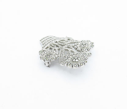 925 Sterling Silver  Vintage Sparkling Flower Pot Motif Brooch Pin  BP1106