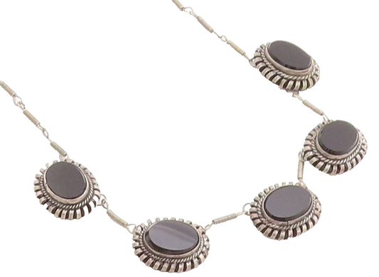 ISRAEL 925 Sterling Silver  Vintage Black Onyx Twist Chain Necklace  NE1804