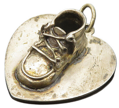 BEAU 925 Sterling Silver  Vintage Baby Shoe & Love Heart Pendant  PT16000
