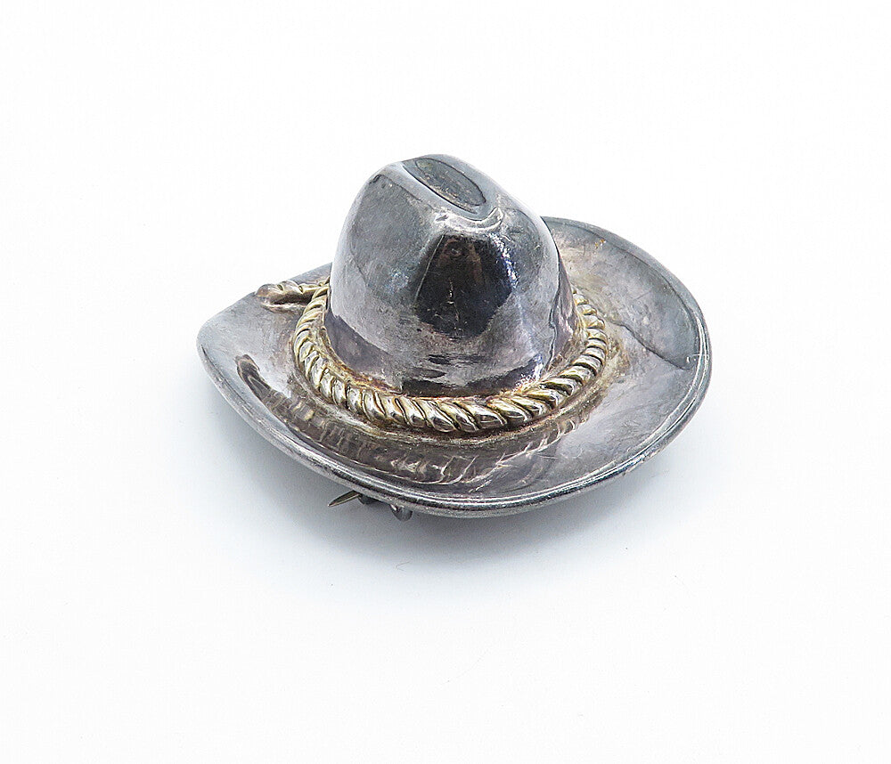 BAT AMI 925 Sterling Silver  Vintage Dark Tone Cowboy Hat Brooch Pin  BP2519