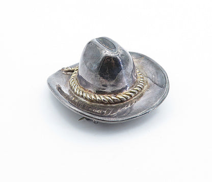 BAT AMI 925 Sterling Silver  Vintage Dark Tone Cowboy Hat Brooch Pin  BP2519