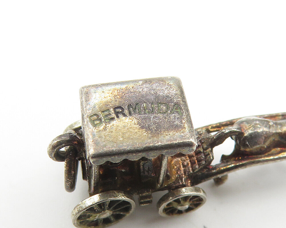 925 Sterling Silver  Vintage Petite Dark Tone Horse & Carriage Pendant  PT8527