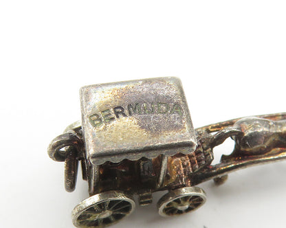 925 Sterling Silver  Vintage Petite Dark Tone Horse & Carriage Pendant  PT8527