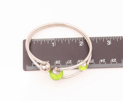 925  Silver  Vintage Spinning Art Glass Bead Flexible Cuff Bracelet  BT9902