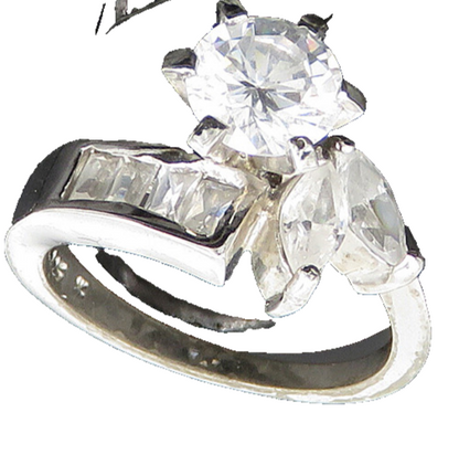 925 Sterling Silver  Vintage Cubic Zirconia Floral Band Ring Sz 6  RG19928