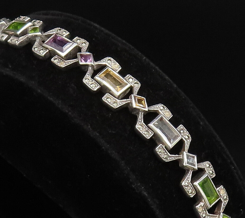 925 Silver  Vintage Rectangle Amethyst Topaz & Multi Stone Bracelet  BT9607