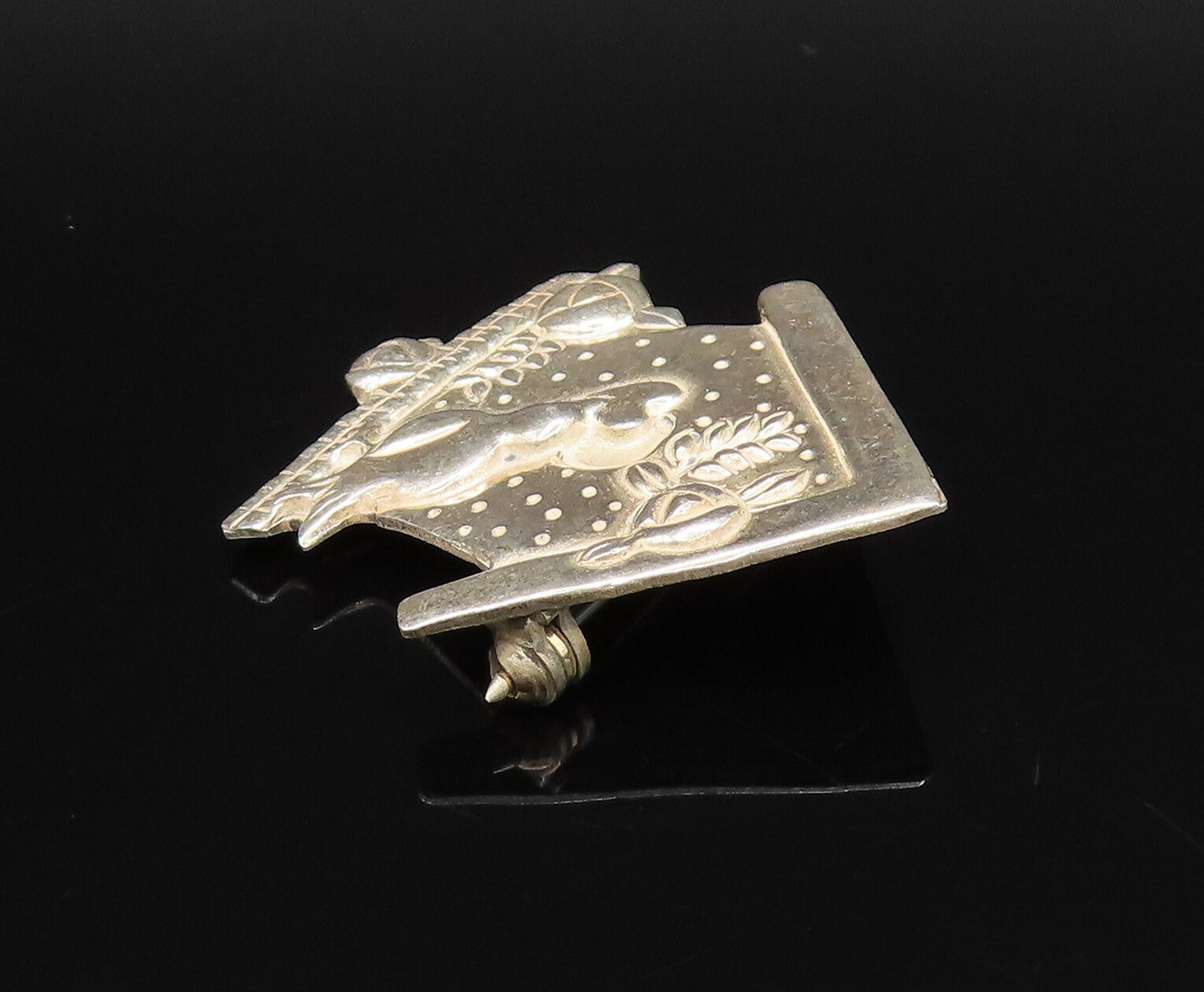 MARY ENGELBREIT 925 Silver  Vintage Etched Birdhouse Brooch Pin  BP10015