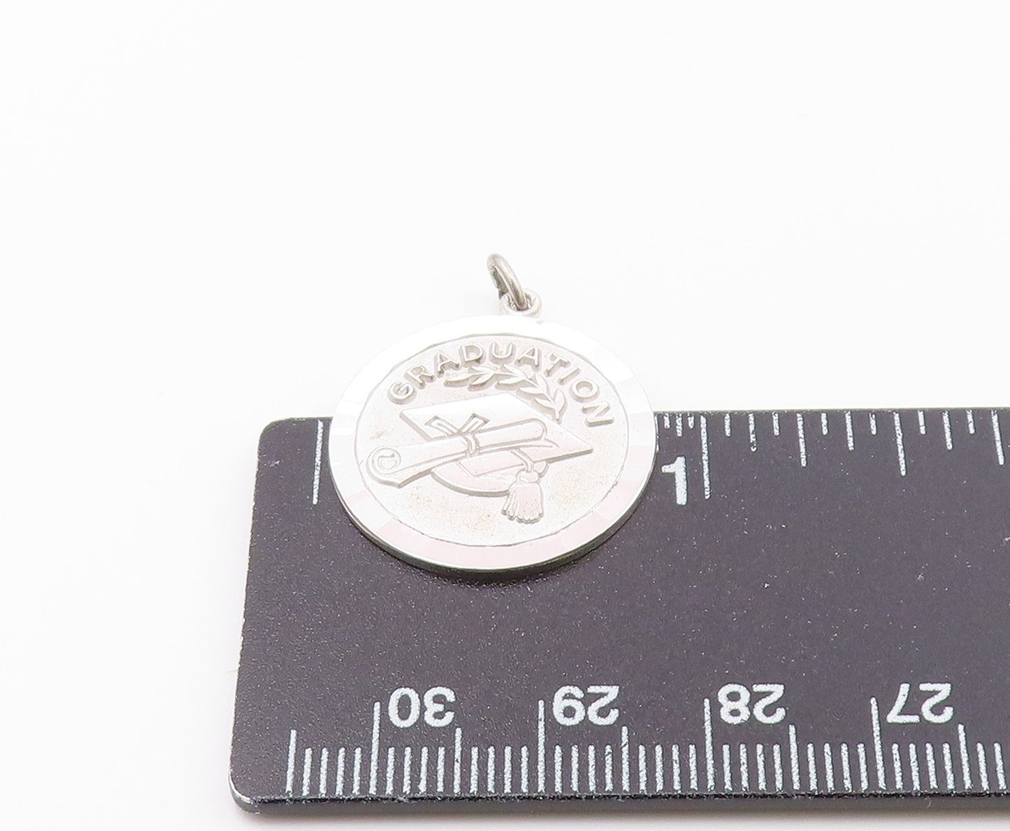 925 Sterling Silver  Vintage Hammered Border Graduation Medal Pendant  PT20914