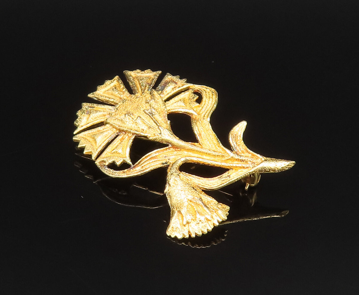 925 Sterling Silver  Vintage Gold Plated Double Flower Brooch Pin  BP9695