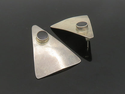 925 Sterling Silver  Vintage Shiny Black Onyx Triangle Drop Earrings EG11503