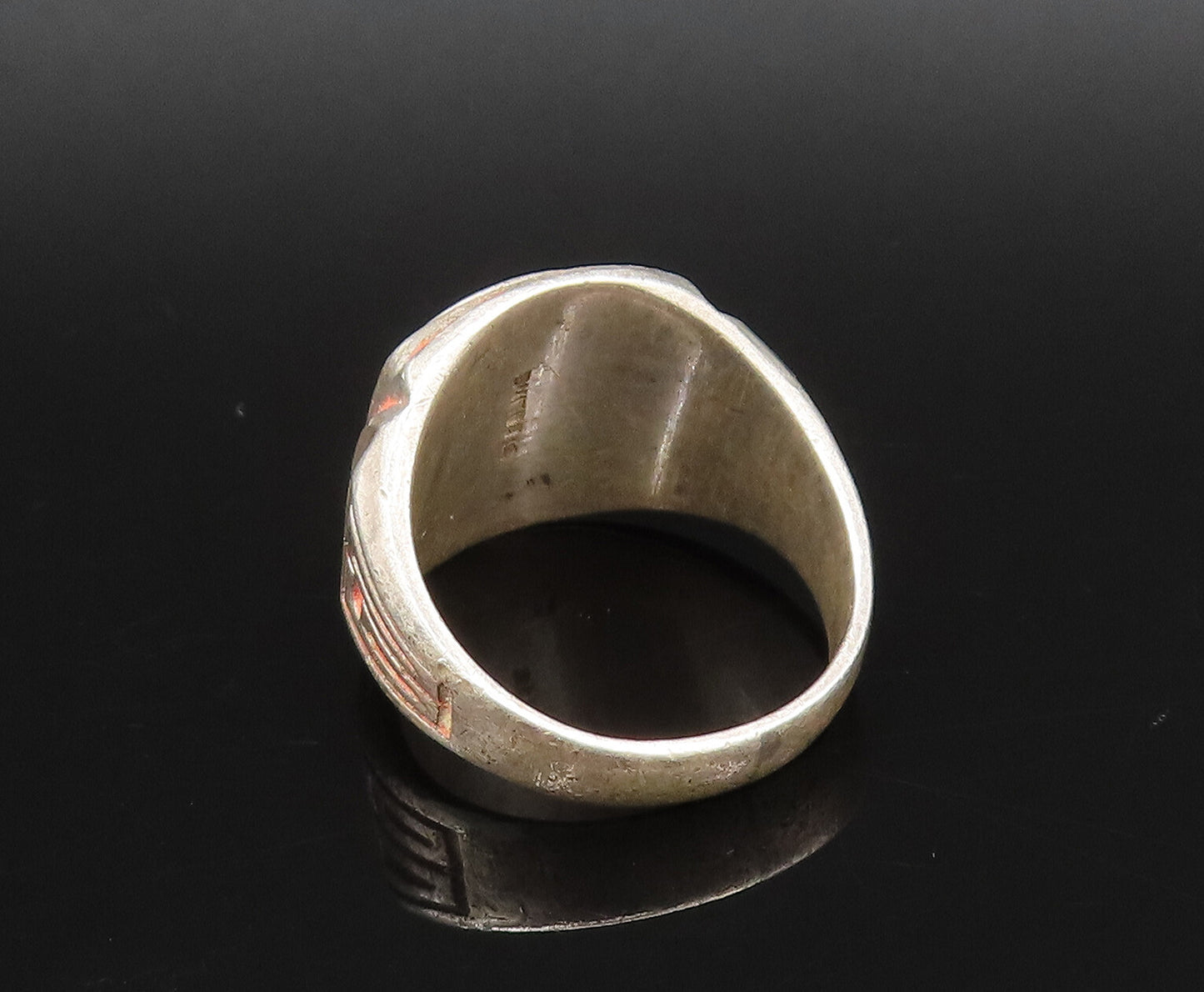 925 Silver  Vintage Antique Enamel Abraham Lincoln JHS Ring Sz 8  RG25833