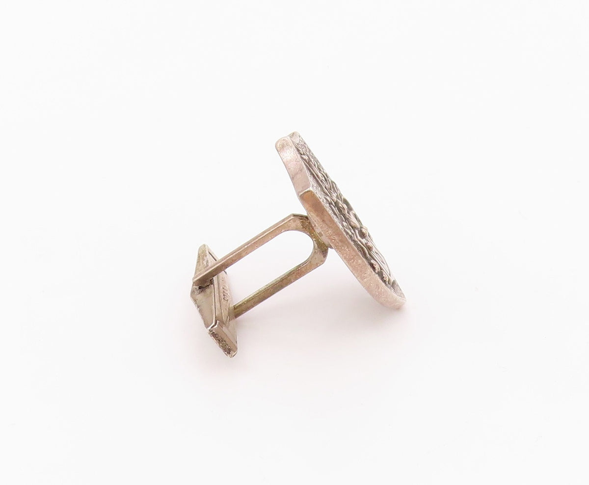 925 Sterling Silver  Vintage Carved Royal Emblem Cuff Links  TR3425