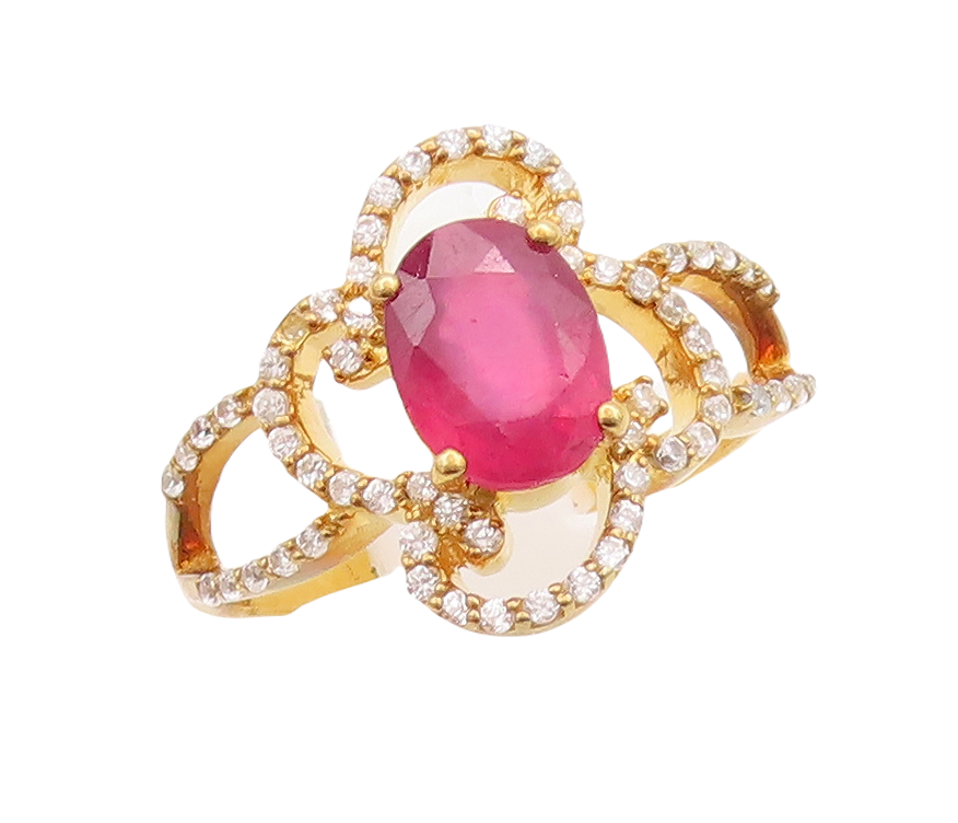 925 Sterling Silver Vintage Ring Gold Plated Ruby & CZ Flower  Sz 7  RG29721