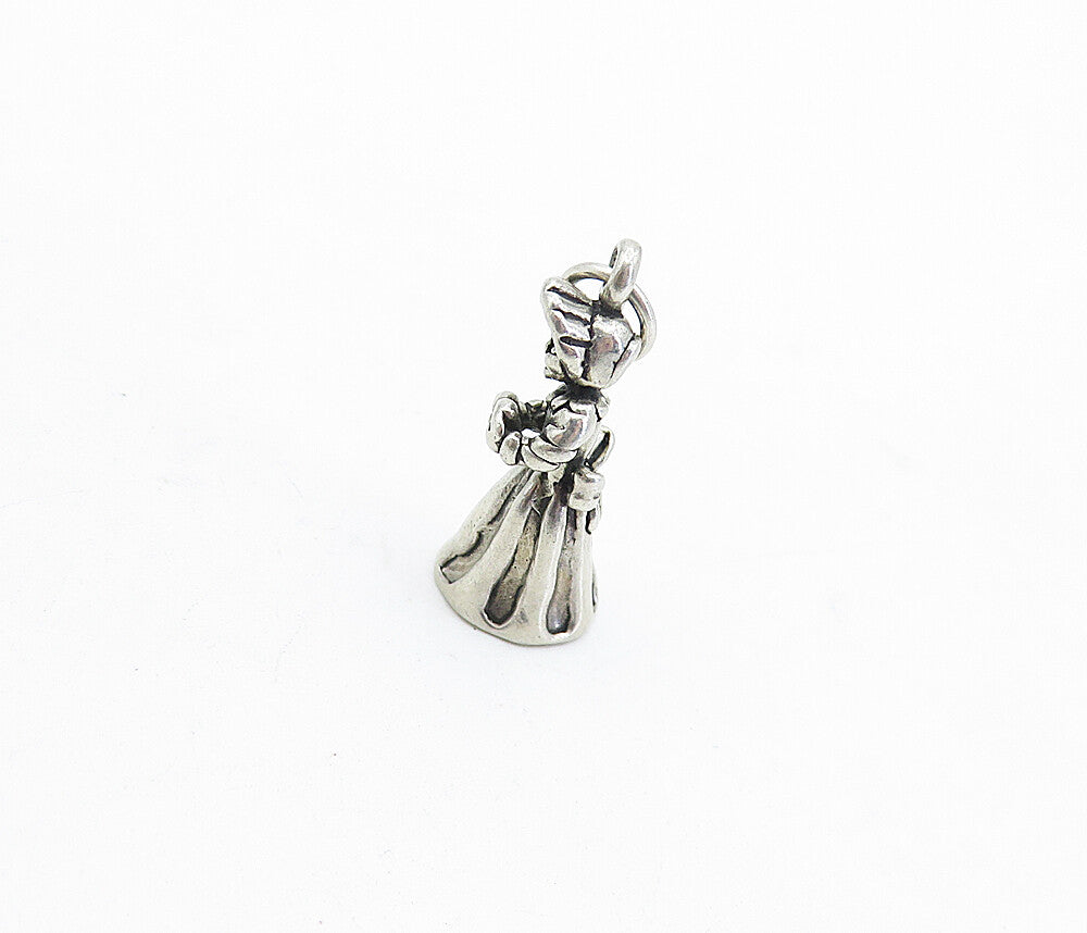 925 Sterling Silver  Vintage Petite Woman In Dress Motif Drop Pendant  PT3334