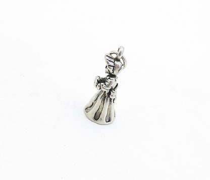 925 Sterling Silver  Vintage Petite Woman In Dress Motif Drop Pendant  PT3334