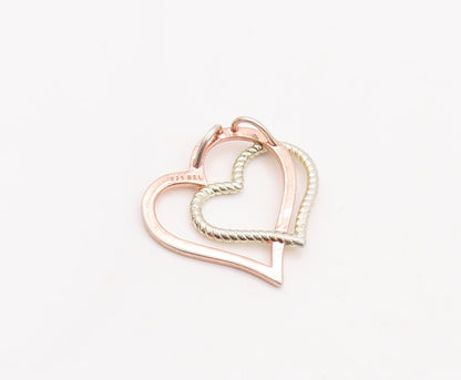 925 Sterling Silver Vintage Pendant Twisted Rope Cutout Double Heart  PT23161
