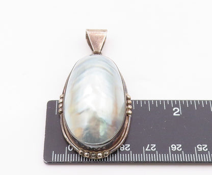 925 Sterling Silver  Vintage Blue Mother Of Pearl Oval Dome Pendant  PT19192