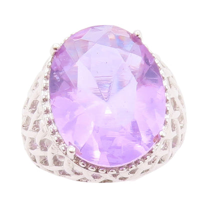925 Sterling Silver Vintage Ring Cutout Band Oval Purple Gemstone  SZ 7  RG32230