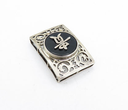 925 Sterling Silver  Vintage Black Onyx Swirl Cutout Detail Pendant  PT3530