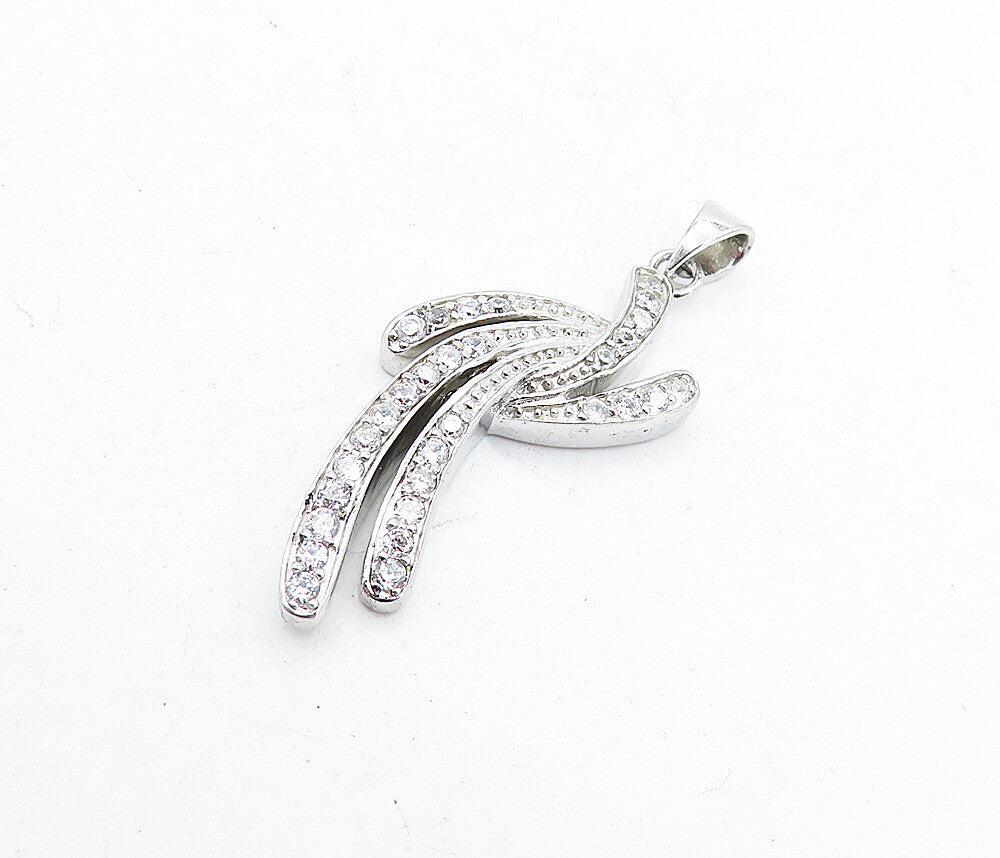 925 Sterling Silver Sparkling Cubic Zirconia Split Design Drop Pendant PT3998