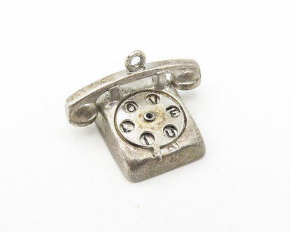 925 Sterling Silver  Vintage Old Fashioned Telephone Pendant (ROTATES)  PT9334