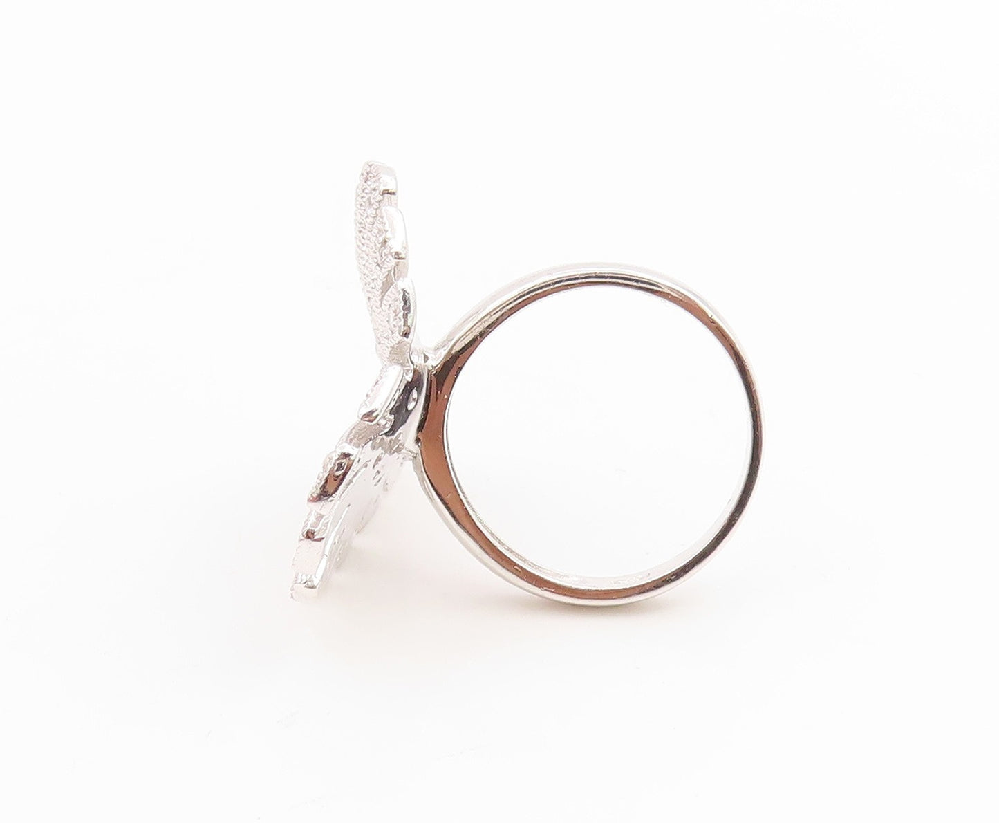 925 Sterling Silver Vintage Ring Modernist CZ Sunburst Love Heart  Sz 7  RG35830