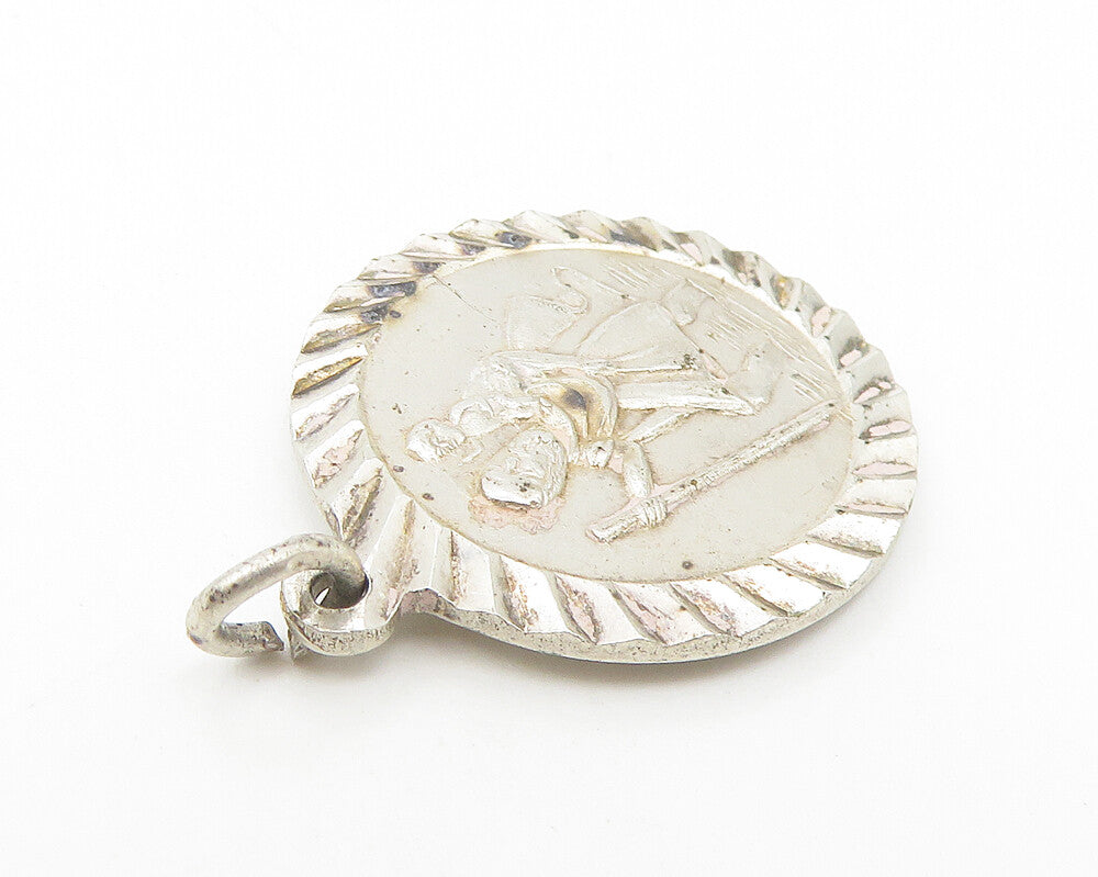 925 Sterling Silver  Vintage Saint Christopher Religious Drop Pendant  PT8734