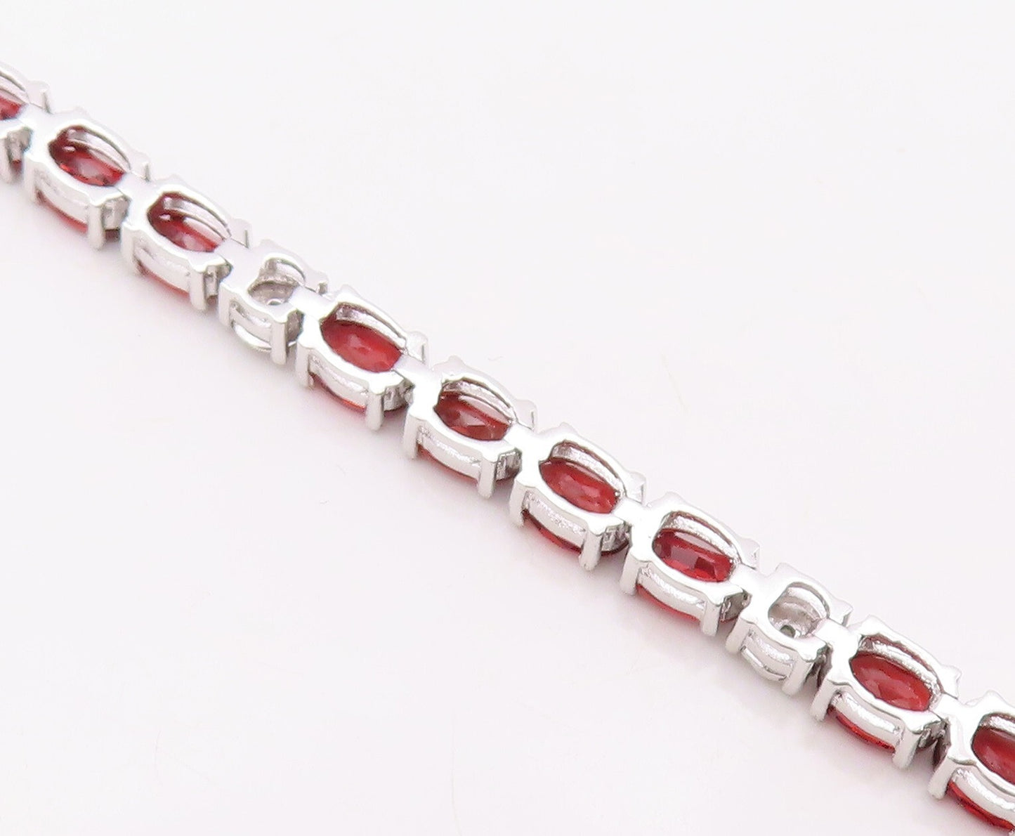 925 Sterling Silver Vintage Bracelet Diamonds & Oval Cut Garnet Band BT10855