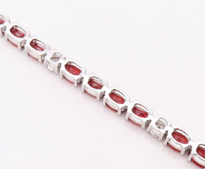 925 Sterling Silver Vintage Bracelet Diamonds & Oval Cut Garnet Band BT10855