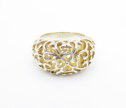 925 Sterling Silver  Shiny Floral Swirl Cutout Dome Band Ring Sz 8  RG6072
