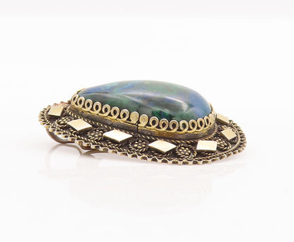 ISRAEL 925 Silver  Vintage Teardrop Azurite Halo Beaded Brooch Pin  BP10511