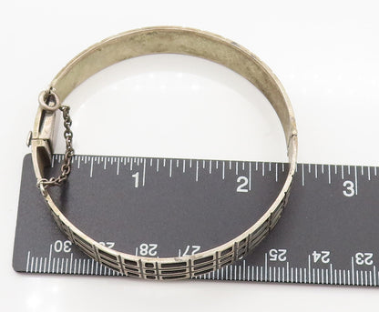 EUROPEAN 925 Silver  Vintage Carved Square Pattern Bangle Bracelet  BT9793