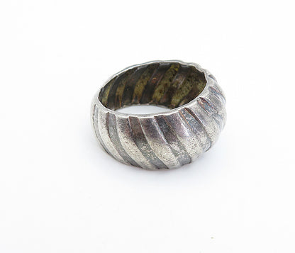925 Sterling Silver  Vintage Dark Tone Fluted Round Band Ring Sz 6.5  RG3557